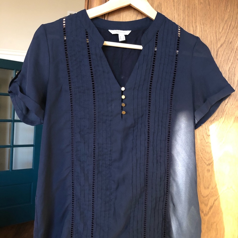 Navy Short Sleeve Blouse